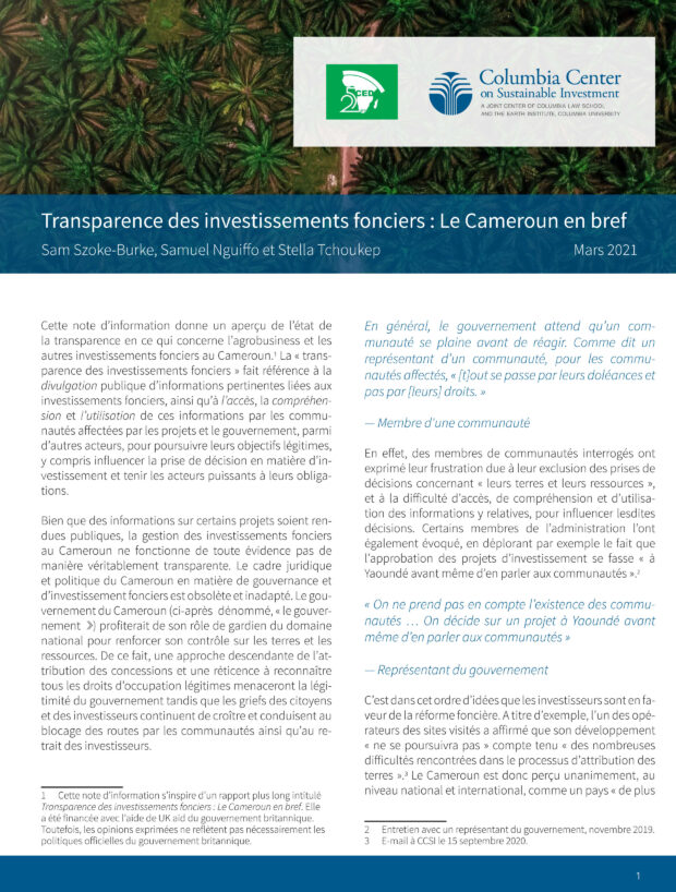 Transparence des investissements fonciers : Le Cameroun en bref
